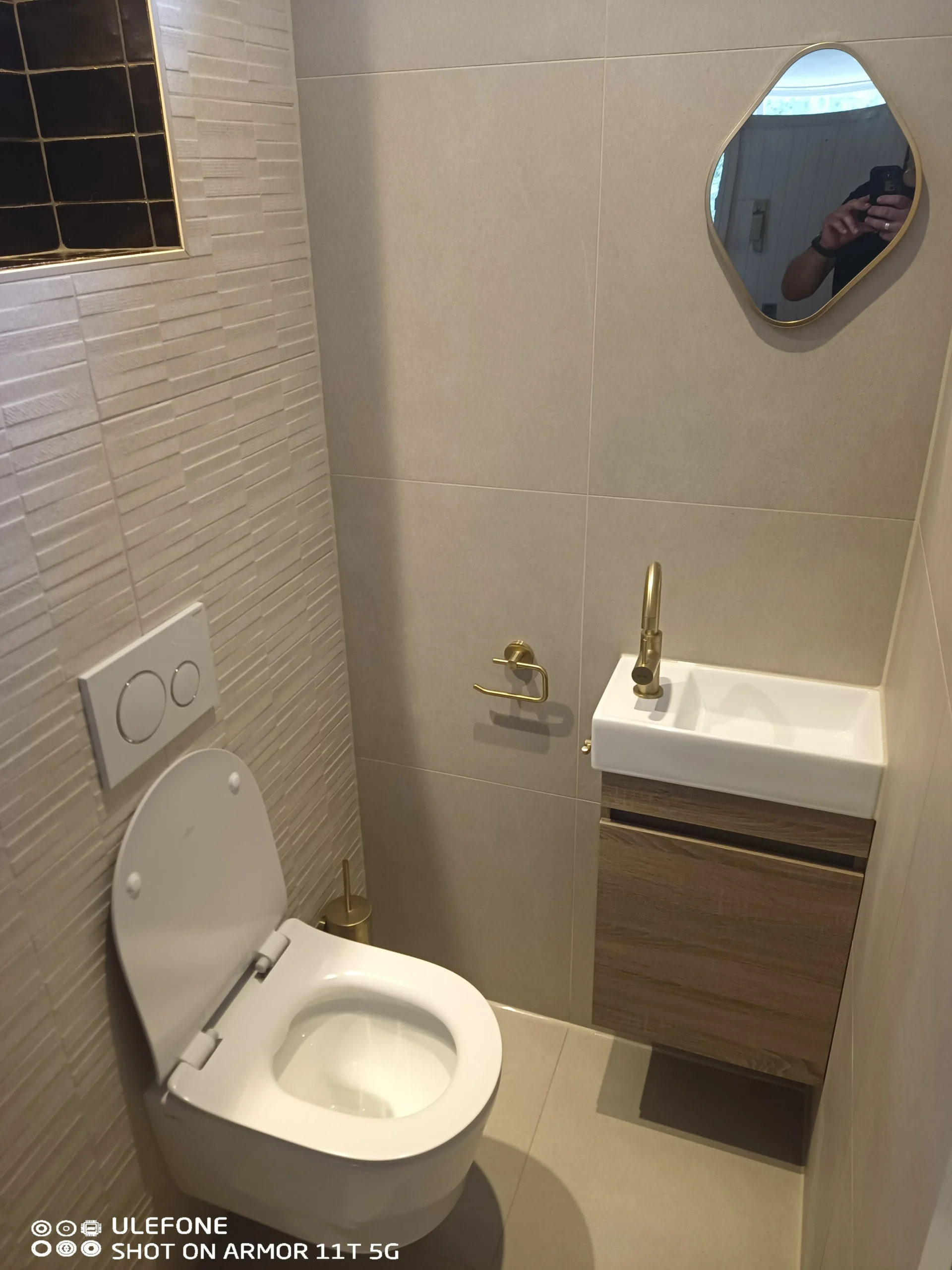 Toilet renovatie met gouden kranen en fontein door CKW Installatietechniek Moerkapelle