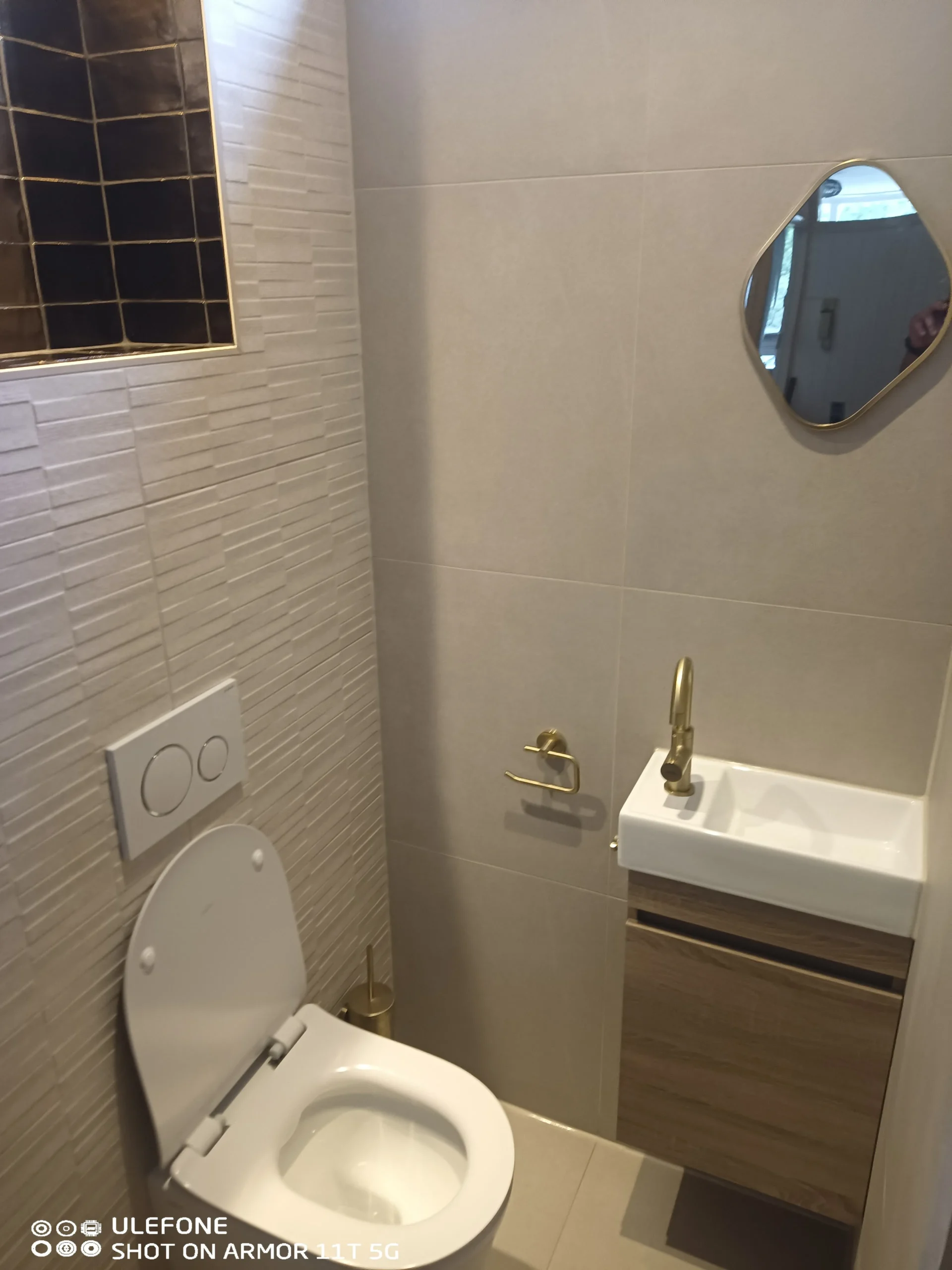 Toilet renovatie met gouden accessoires door CKW Installatietechniek Moerkapelle
